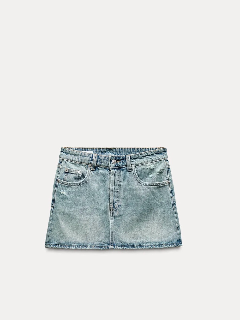 ZARA Light Blue Wash Denim Blue Jean Mini Skirt Distressed XXL EEUC